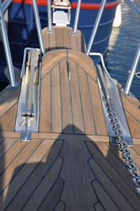 Teak decking on the bow